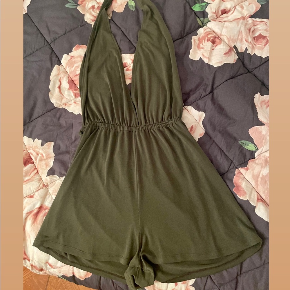Green Backless Romper Brandy Melville